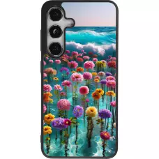 Coque Samsung Galaxy S25 - Silicone rigide noir Flower sea waves