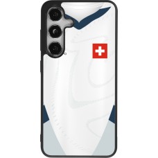 Coque Samsung Galaxy S25 - Silicone rigide noir Maillot de football Suisse Extérieur personnalisable