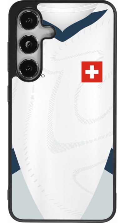 Coque Samsung Galaxy S25 - Silicone rigide noir Maillot de football Suisse Extérieur personnalisable