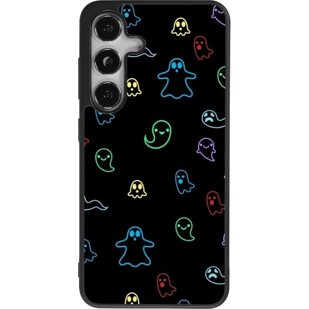 Coque Samsung Galaxy S25 - Silicone rigide noir Halloween 2024 colorful ghosts