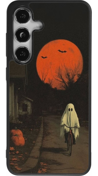 Coque Samsung Galaxy S25 - Silicone rigide noir Halloween 2025 Ghost on a bicycle