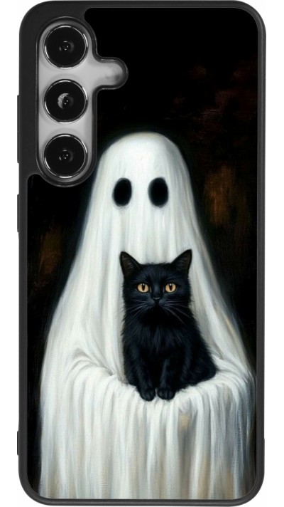 Coque Samsung Galaxy S25 - Silicone rigide noir Halloween 2025 Ghost with black cat