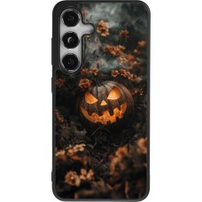 Coque Samsung Galaxy S25 - Silicone rigide noir Halloween 2025 Pumpkin with flowers