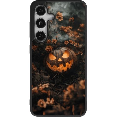 Coque Samsung Galaxy S25 - Silicone rigide noir Halloween 2025 Pumpkin with flowers