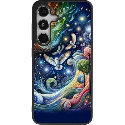 Samsung Galaxy S25 Case Hülle - Silikon schwarz Fliegender Blumen-Eule