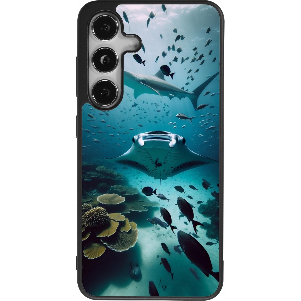 Coque Samsung Galaxy S25 - Silicone rigide noir Manta Lagon Nettoyage