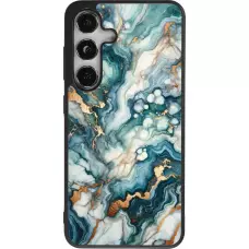 Coque Samsung Galaxy S25 - Silicone rigide noir Marbre Vert Bleu Doré