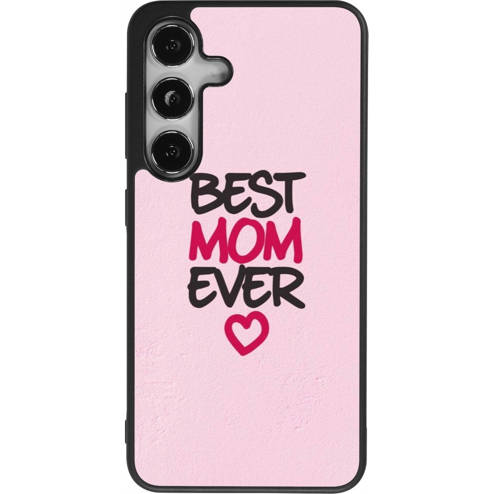 Coque Samsung Galaxy S25 - Silicone rigide noir Mom 2023 best Mom ever pink