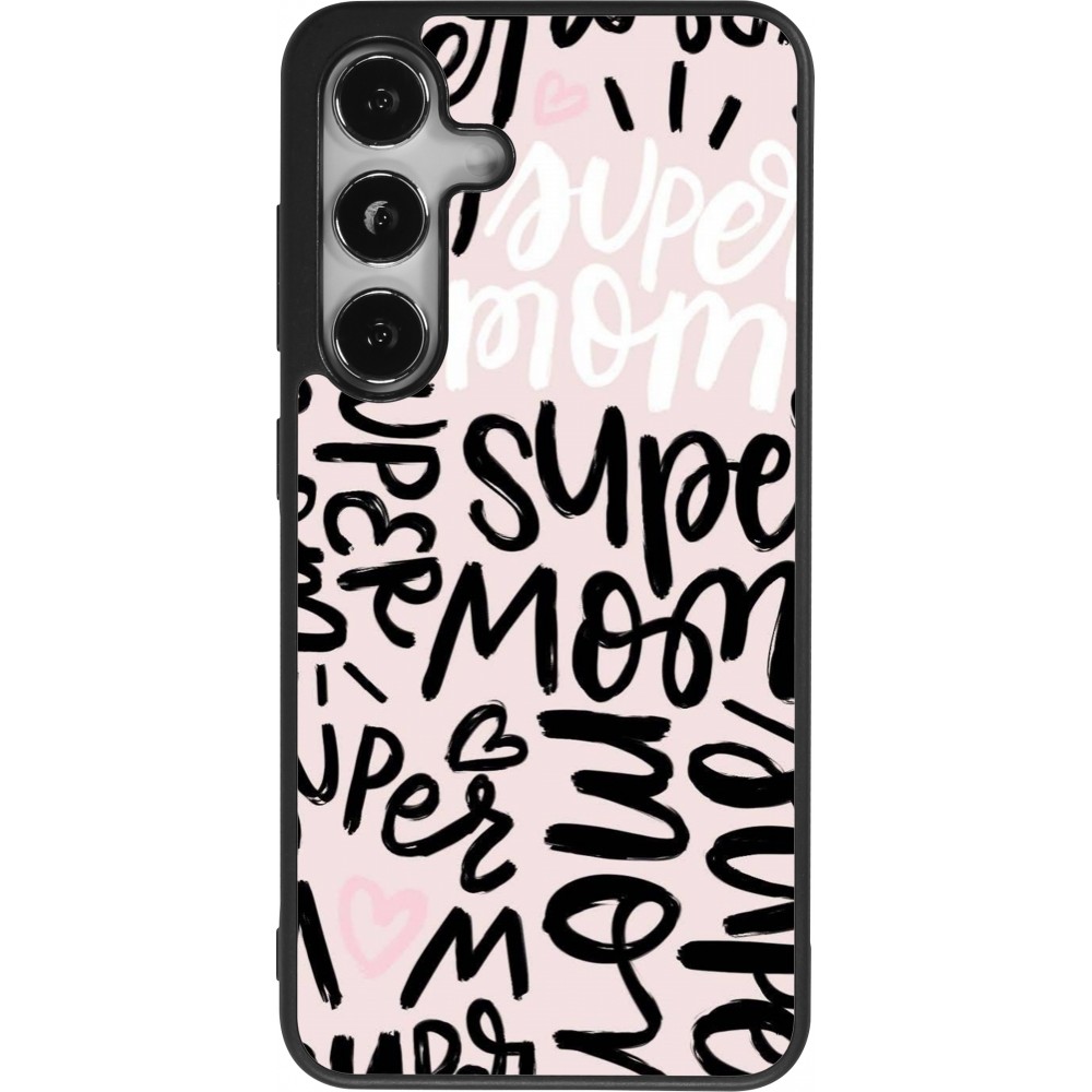 Coque Samsung Galaxy S25 - Silicone rigide noir Mom 2024 Super mom