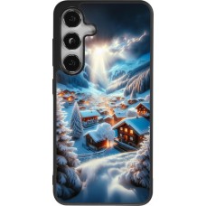 Coque Samsung Galaxy S25 - Silicone rigide noir Mont Neige Lumière