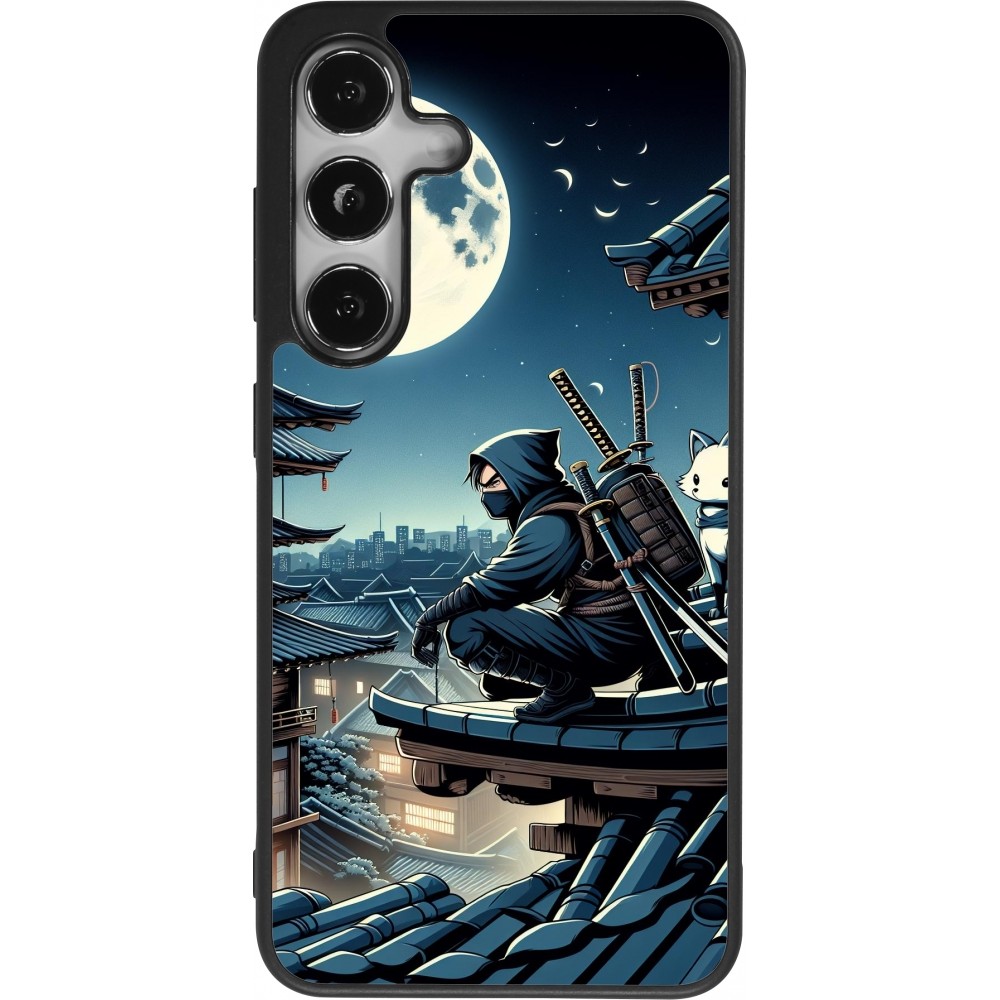 Coque Samsung Galaxy S25 - Silicone rigide noir Ninja sous la lune