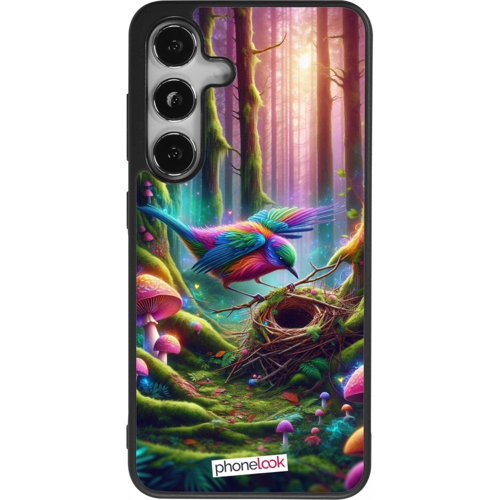 Coque Samsung Galaxy S25 - Silicone rigide noir Oiseau Nid Forêt