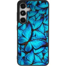Coque Samsung Galaxy S25 - Silicone rigide noir Papillon bleu