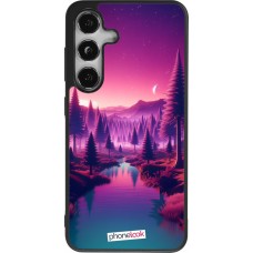 Coque Samsung Galaxy S25 - Silicone rigide noir Paysage Violet-Rose