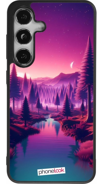 Samsung Galaxy S25 Case Hülle - Silikon schwarz Lila-rosa Landschaft