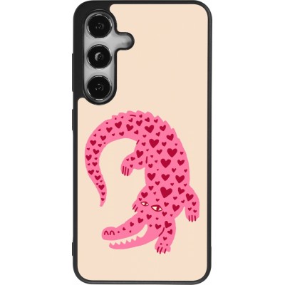 Coque Samsung Galaxy S25 - Silicone rigide noir Pink crocodile 2026