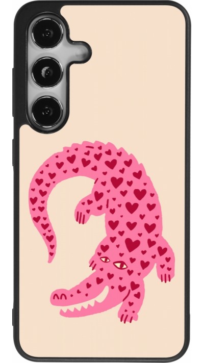Coque Samsung Galaxy S25 - Silicone rigide noir Pink crocodile 2026