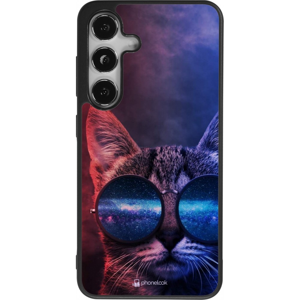 Coque Samsung Galaxy S25 - Silicone rigide noir Red Blue Cat Glasses