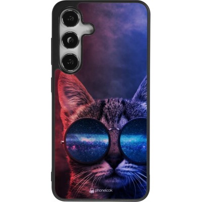 Samsung Galaxy S25 Case Hülle - Silikon schwarz Red Blue Cat Glasses