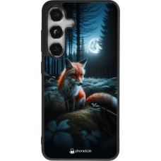 Coque Samsung Galaxy S25 - Silicone rigide noir Renard lune forêt