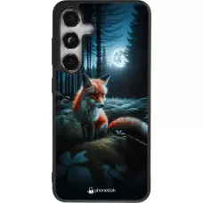 Coque Samsung Galaxy S25 - Silicone rigide noir Renard lune forêt