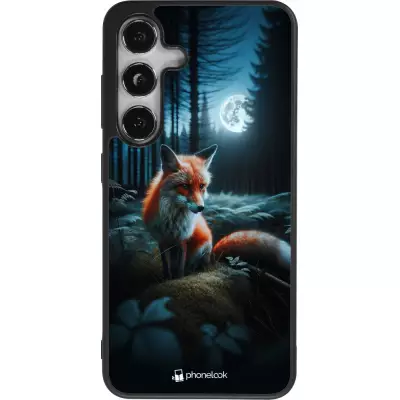 Coque Samsung Galaxy S25 - Silicone rigide noir Renard lune forêt