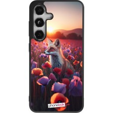 Coque Samsung Galaxy S25 - Silicone rigide noir Renard pourpre au crépuscule
