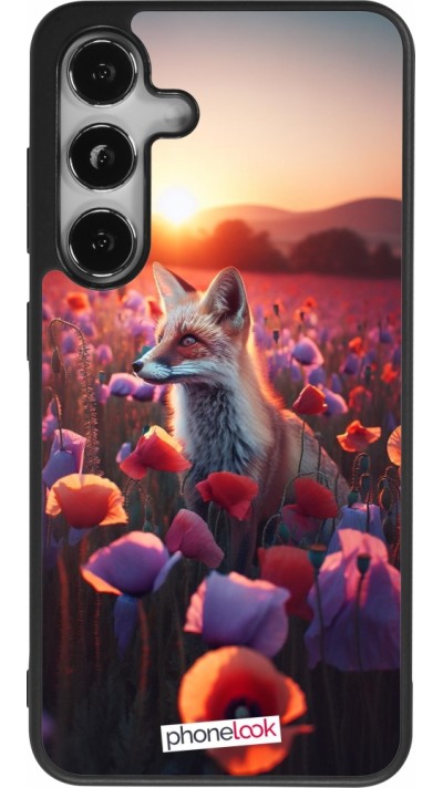 Coque Samsung Galaxy S25 - Silicone rigide noir Renard pourpre au crépuscule