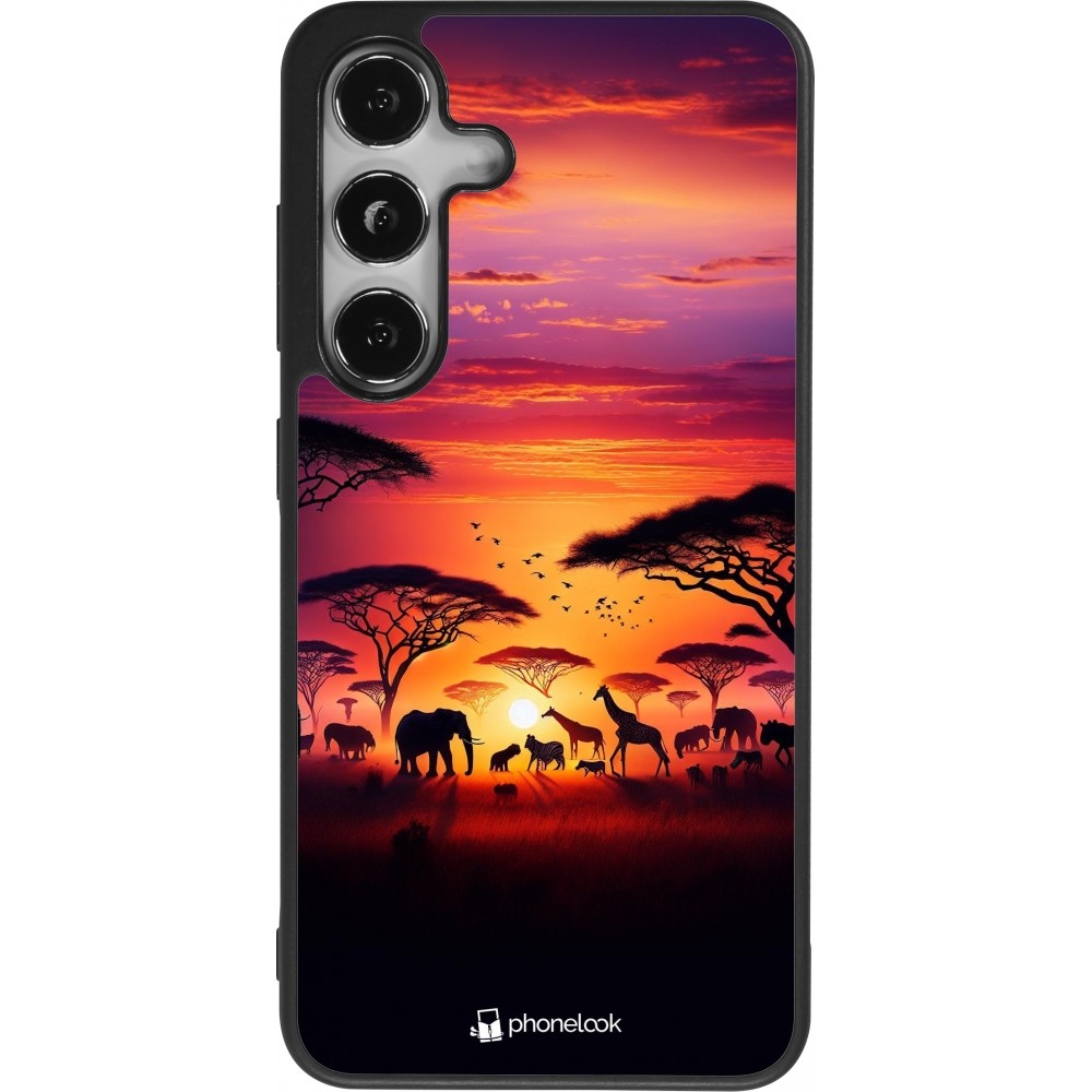 Coque Samsung Galaxy S25 - Silicone rigide noir Safari sunset wildlife