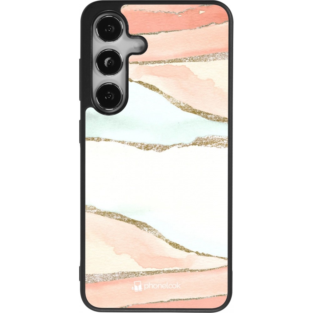 Coque Samsung Galaxy S25 - Silicone rigide noir Shimmering Orange