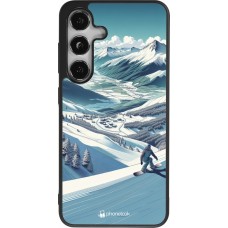 Coque Samsung Galaxy S25 - Silicone rigide noir Snowboarder Montagne