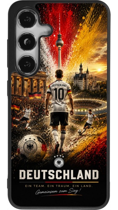 Coque Samsung Galaxy S25 - Silicone rigide noir Football Allemagne splash 2026