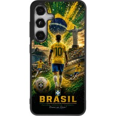 Coque Samsung Galaxy S25 - Silicone rigide noir Football Brésil splash 2026