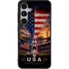 Coque Samsung Galaxy S25 - Silicone rigide noir Football États-Unis splash 2026
