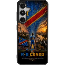 Coque Samsung Galaxy S25 - Silicone rigide noir Football République démocratique du Congo splash 2026