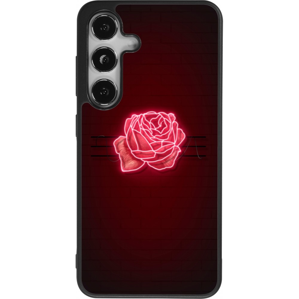 Coque Samsung Galaxy S25 - Silicone rigide noir Spring 23 neon rose