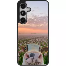 Coque Samsung Galaxy S25 - Silicone rigide noir Cow with tulips Spring 2026