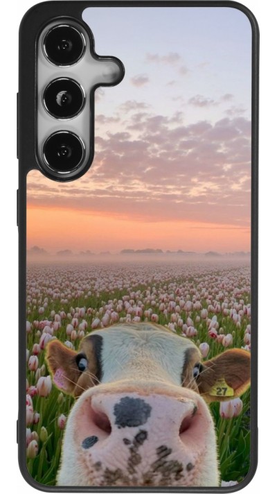 Coque Samsung Galaxy S25 - Silicone rigide noir Cow with tulips 2026