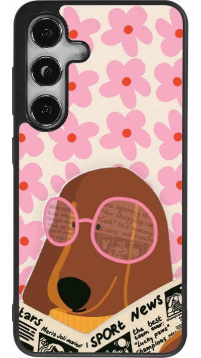 Coque Samsung Galaxy S25 - Silicone rigide noir Dog with newspaper 2026