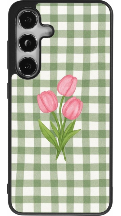 Coque Samsung Galaxy S25 - Silicone rigide noir Green vichy tulips 2026