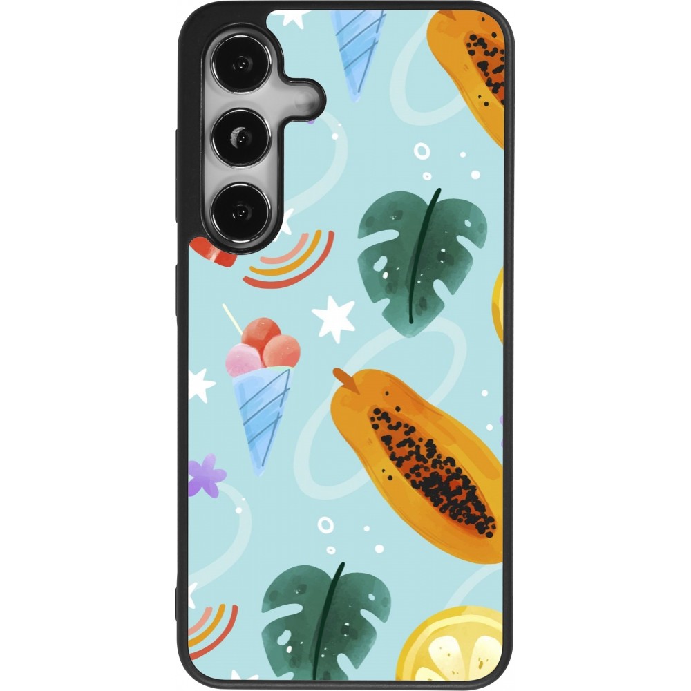 Coque Samsung Galaxy S25 - Silicone rigide noir Summer 2025 Pattern papaya