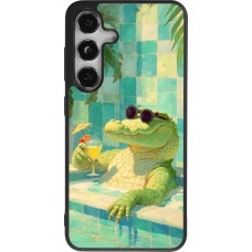 Coque Samsung Galaxy S25 - Silicone rigide noir Crocodile in the swimming pool Summer 2026