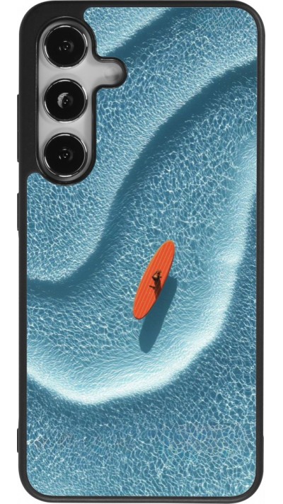 Coque Samsung Galaxy S25 - Silicone rigide noir Orange surf Summer 2026