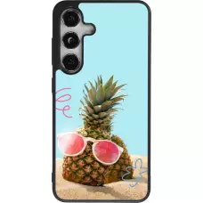 Coque Samsung Galaxy S25 - Silicone rigide noir Pineapple with glasses Summer 2026