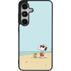 Coque Samsung Galaxy S25 - Silicone rigide noir Snoopy on the beach Summer 2026