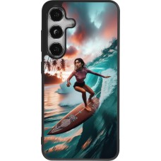 Coque Samsung Galaxy S25 - Silicone rigide noir Surfeuse Balinaise