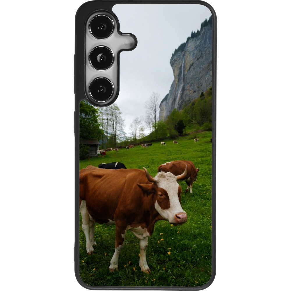 Samsung Galaxy S25 Case Hülle - Silikon schwarz  Nationalfeiertag Schweiz Kühe