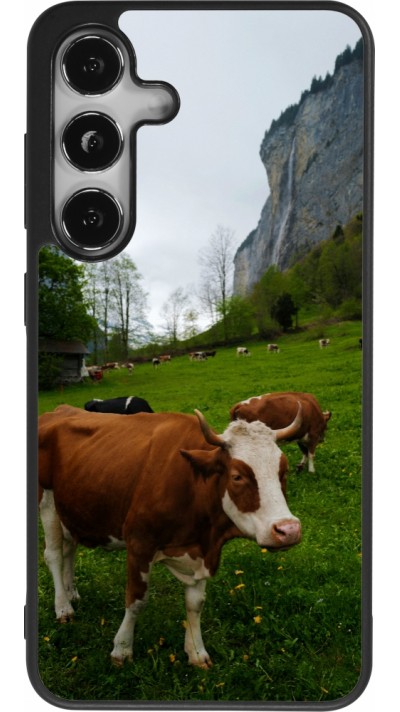 Samsung Galaxy S25 Case Hülle - Silikon schwarz  Nationalfeiertag Schweiz Kühe