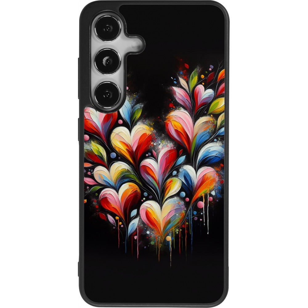 Coque Samsung Galaxy S25 - Silicone rigide noir Valentine 2024 Coeur Noir Abstrait