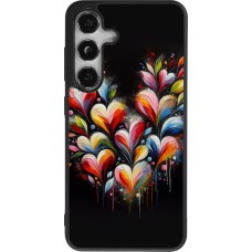 Coque Samsung Galaxy S25 - Silicone rigide noir Valentine 2024 Coeur Noir Abstrait